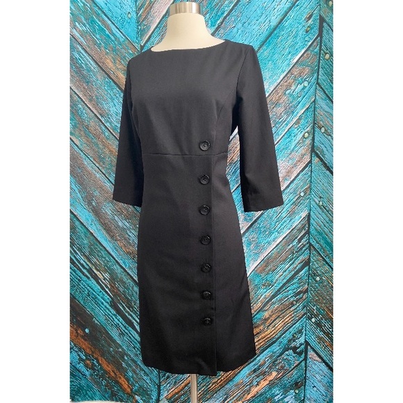 Pendleton Dresses & Skirts - Pendleton Career Essentials 100% Virgin Wool Black Button Faux Wrap Sleeve Dress